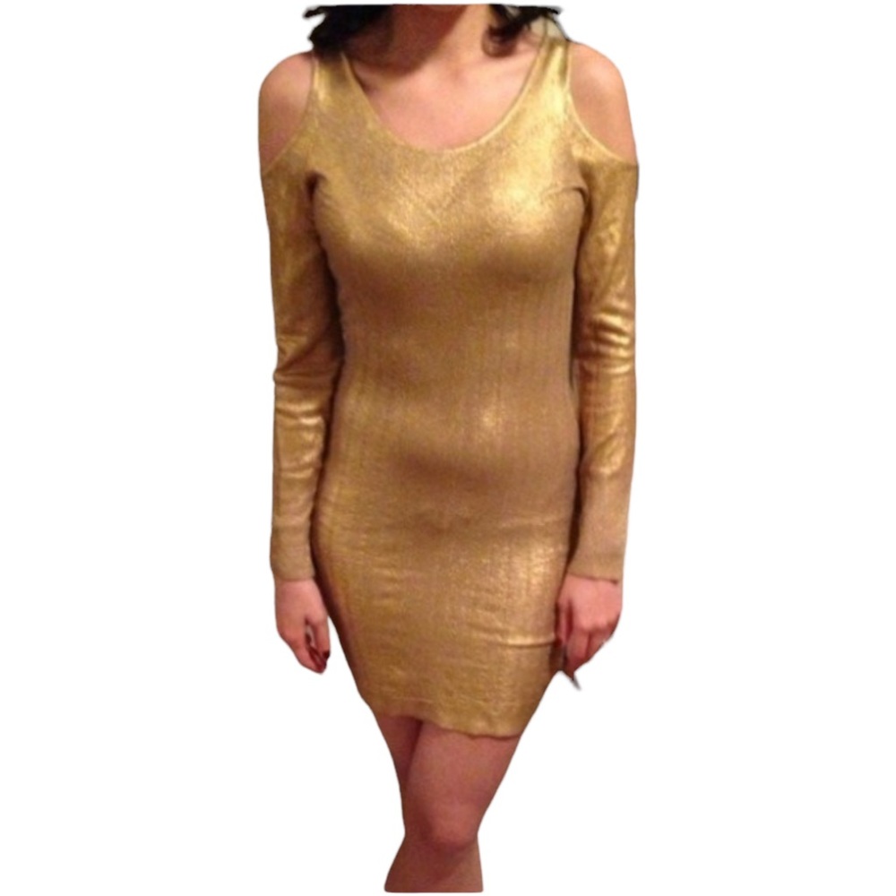 Gold long sleeve cold shoulder gold dress NWT Arden B size XS